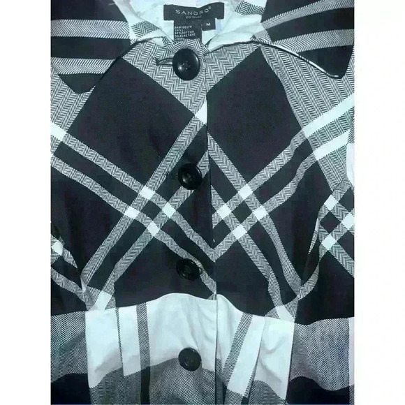 Sandro Sportswear Plaid  Pleated Jacket Mackinaw Sz m Preppy Monochrome - Picture 5 of 6